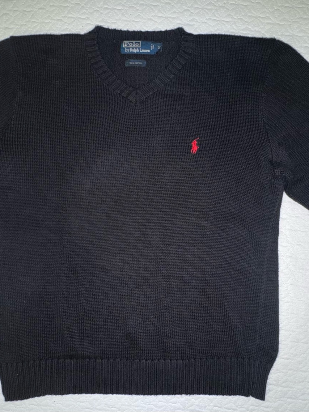 Polo by Ralph Lauren Black V-Neck Sweater with Red Pony